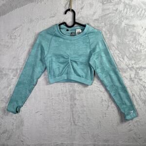 Gymshark Crop Top Longsleeve Women's Medium Green/Teal Workout Gym Stretch